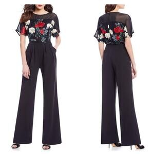 Eva Franco Embroidered Floral Blouson Jumpsuit size 12